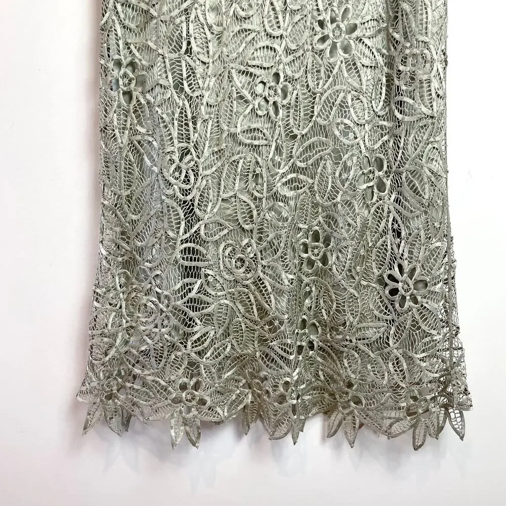 Vintage 90s Silk Crochet Maxi Skirt Large Beaded Fairy Grunge Festival Green - Picture 4 of 12